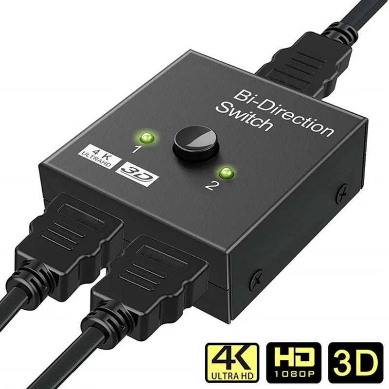 HD 4K 60Hz Bidirectional Switcher HDMI-compatible Switcher 2 in 1 out 1X2 Distribution for PC Laptop Projector